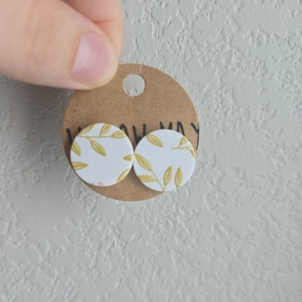 Willow May White and Green Leaf Stud Earrings